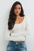Long sleeve button top - Blanc cassé