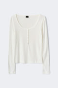 Long sleeve button top - Blanc cassé