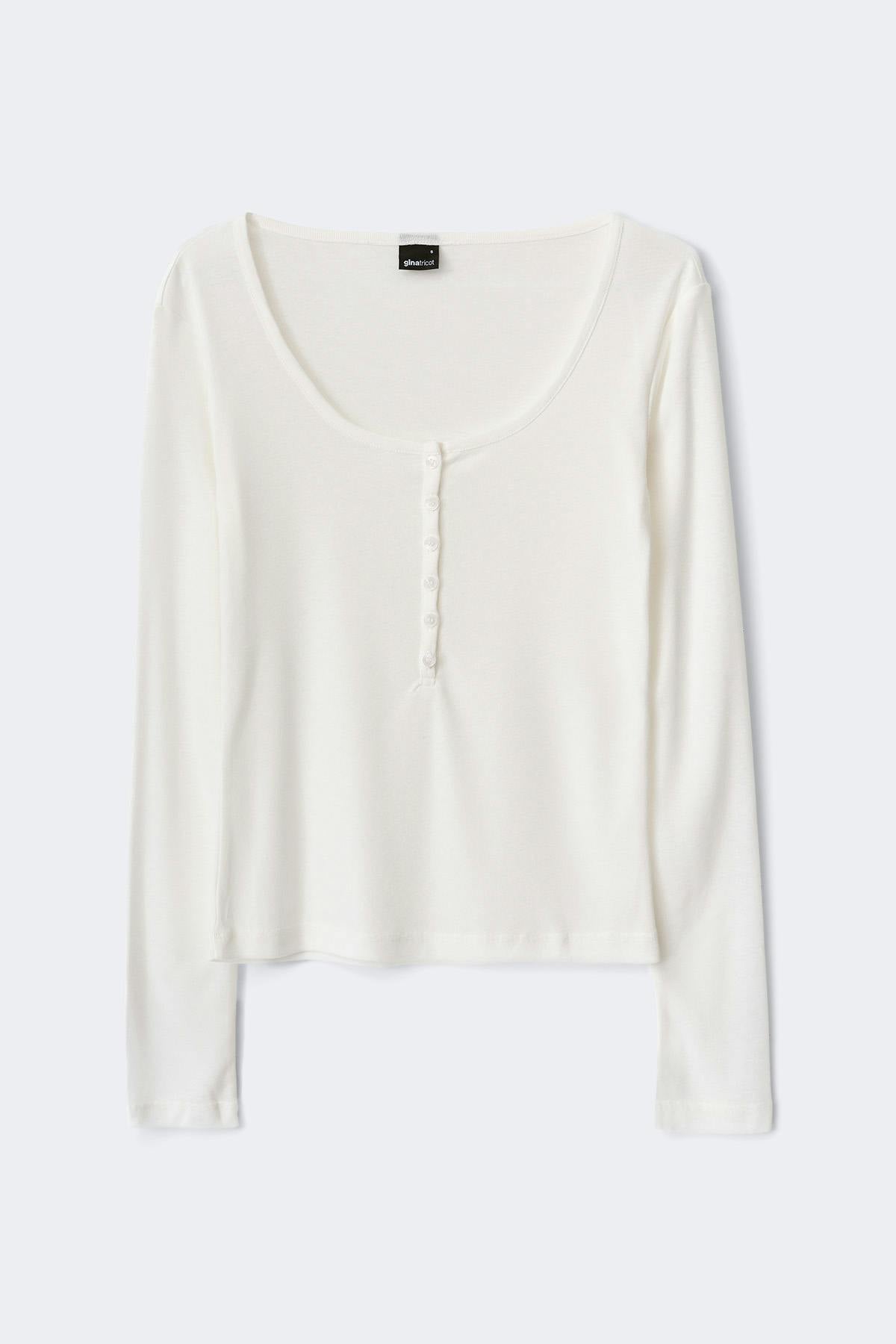 Long sleeve button top - Blanc cassé