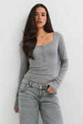 Long sleeve button top - Blanc cassé