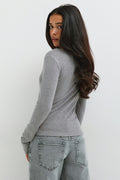 Long sleeve button top - Grey melange