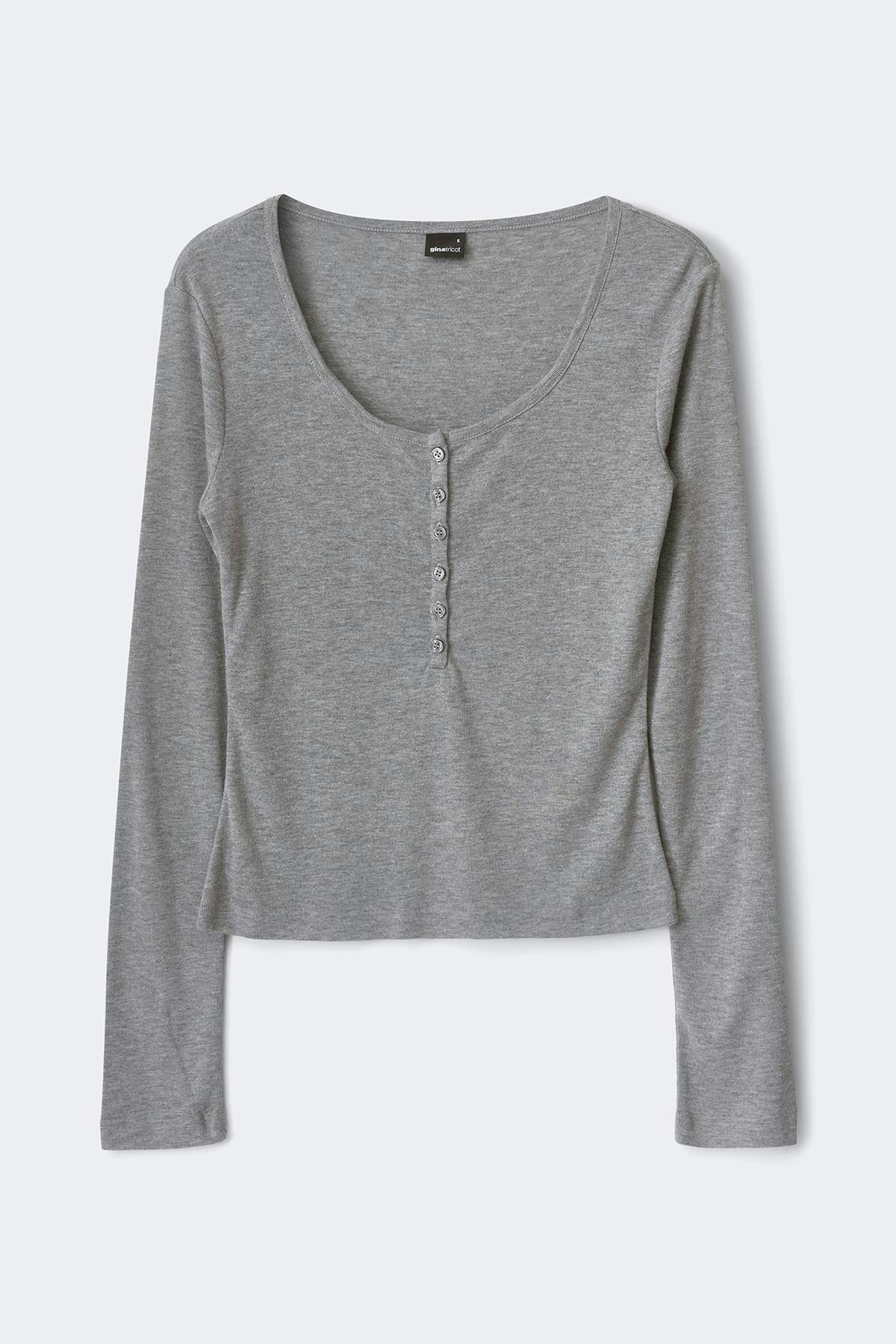 Long sleeve button top - Grey melange