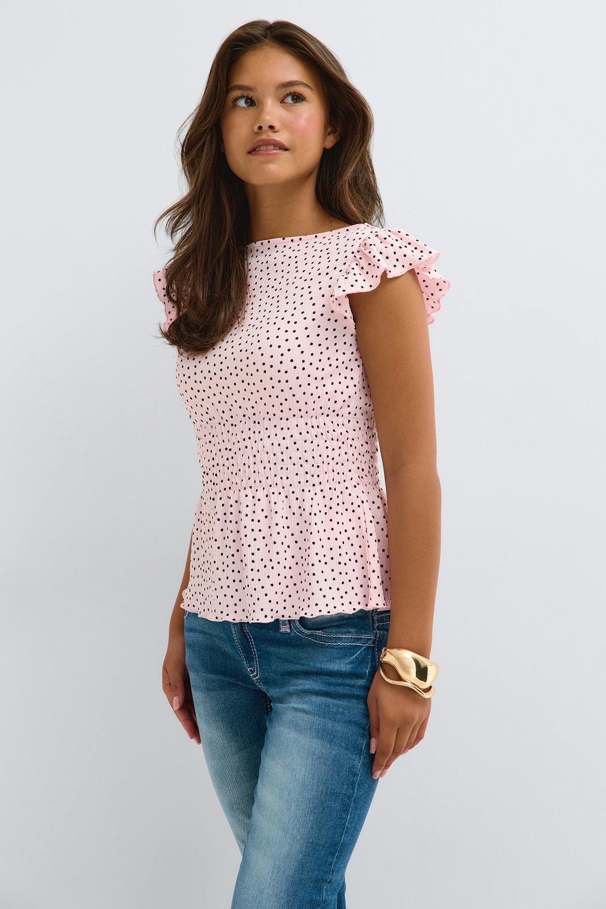 Y smock top - Pink dot