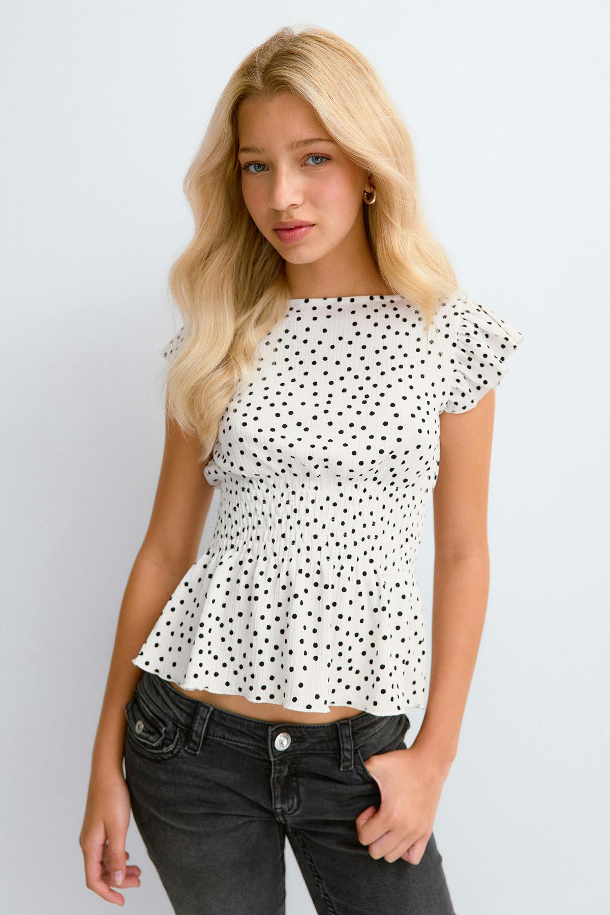 Y smock top - Offwhite/dot