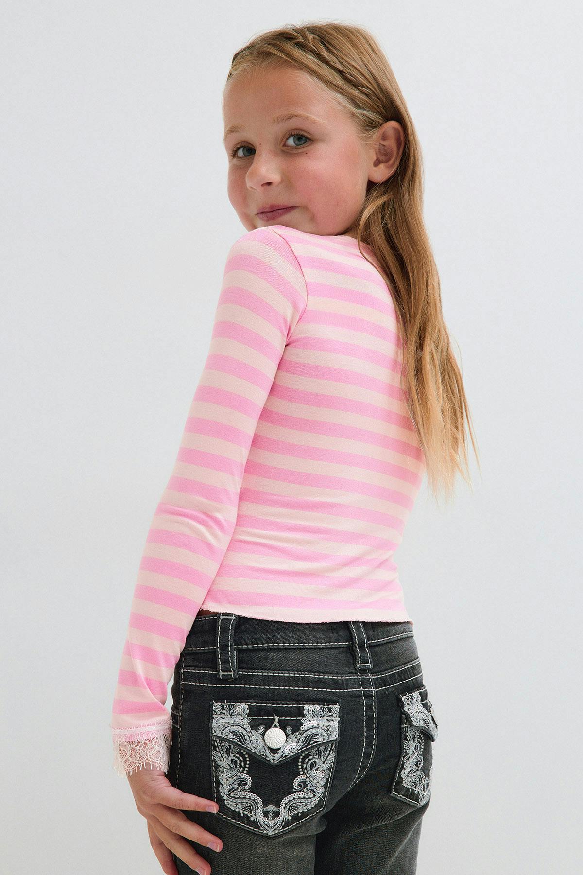 Y petite lace top - Pink stripe
