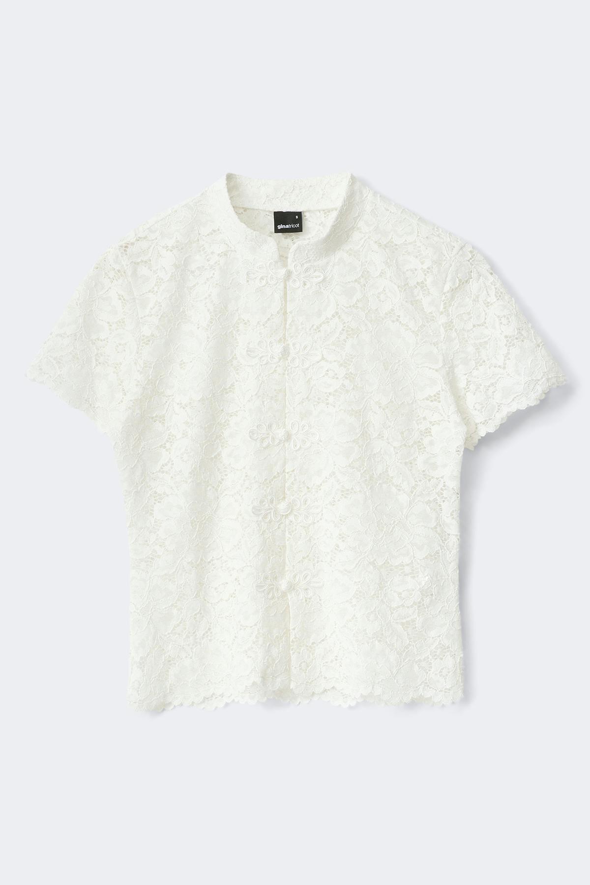 Mandarin collar lace top - Blanc cassé