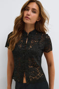 Mandarin collar lace top - Blanc cassé