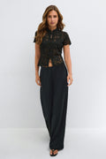 Mandarin collar lace top - Noir