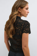 Mandarin collar lace top - Noir