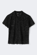 Mandarin collar lace top - Noir