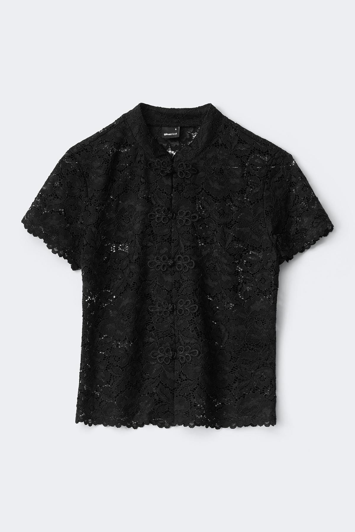 Mandarin collar lace top - Noir