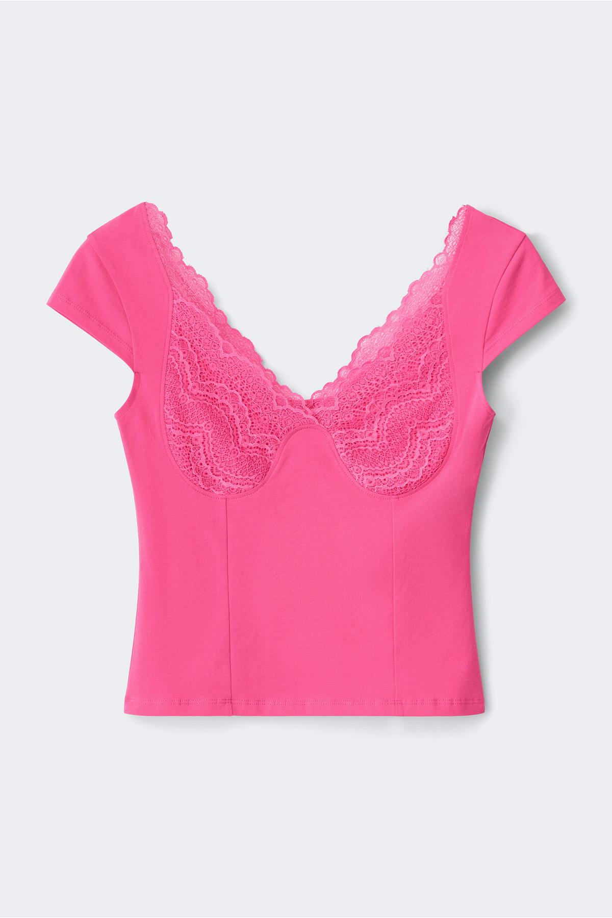 14+ lace detail top - Pink lemonade