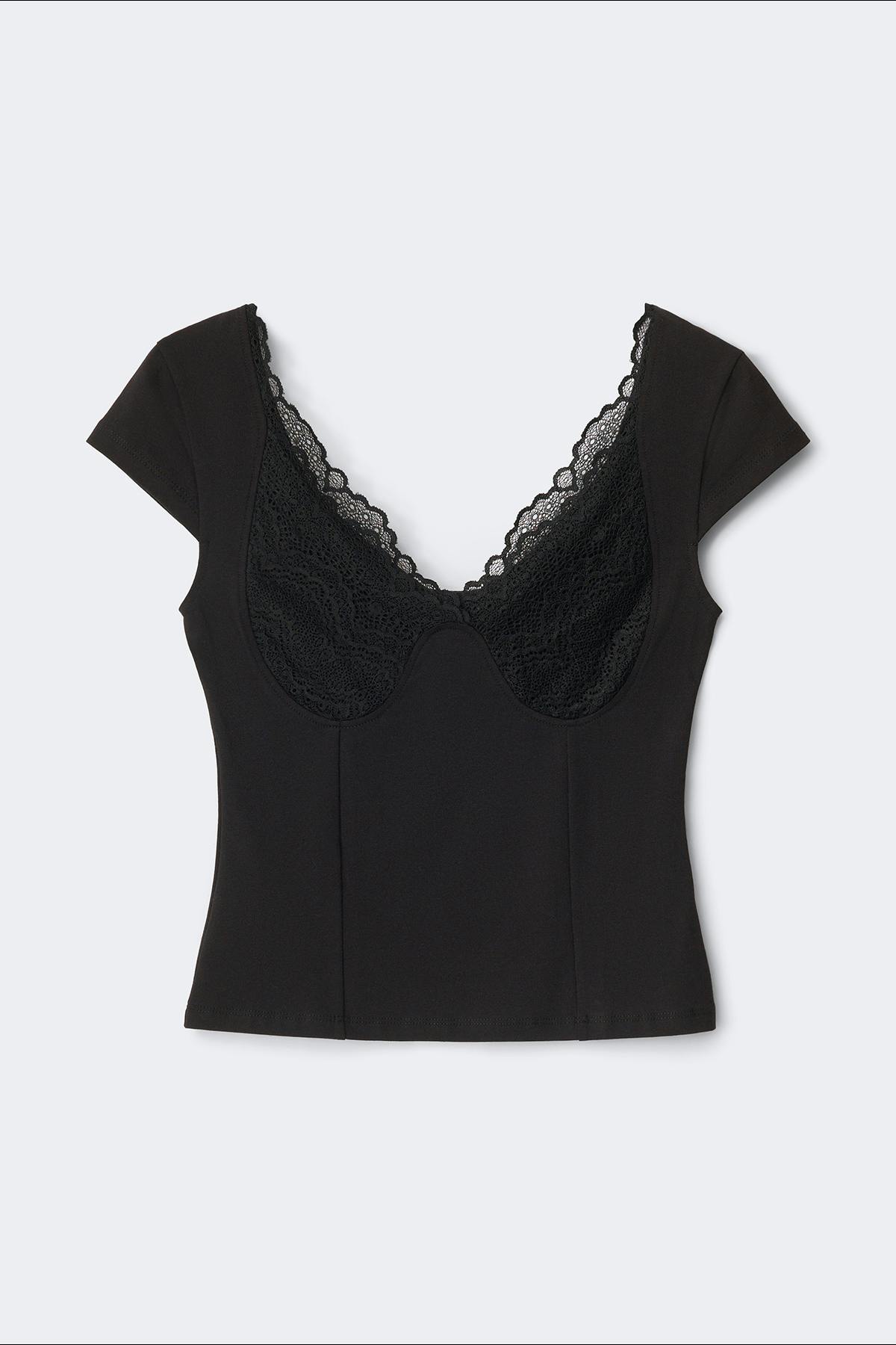 14+ lace detail top - Strong pink