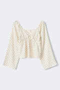 Y texture long sleeve top - Cream dot