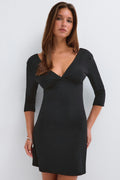 V-neck quarter sleeve dress - Noir