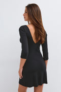 V-neck quarter sleeve dress - Noir