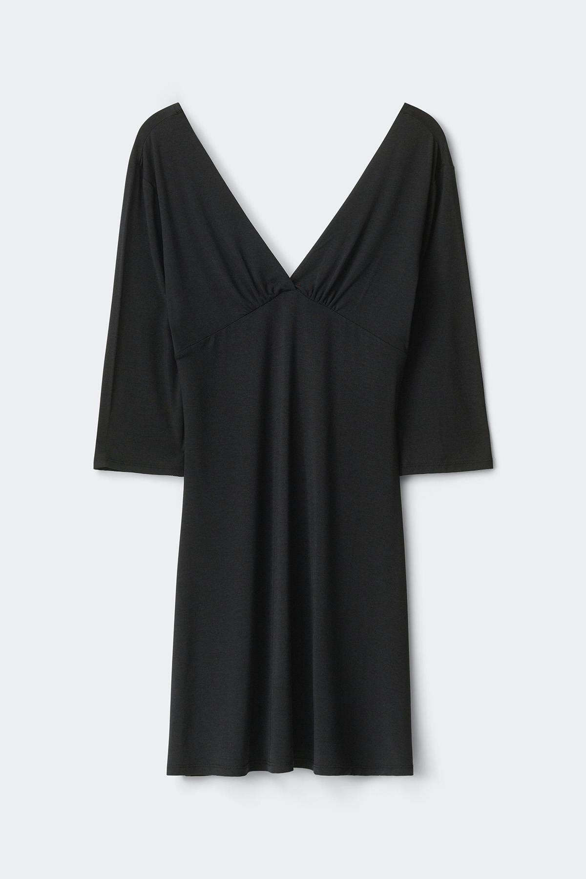 V-neck quarter sleeve dress - Noir