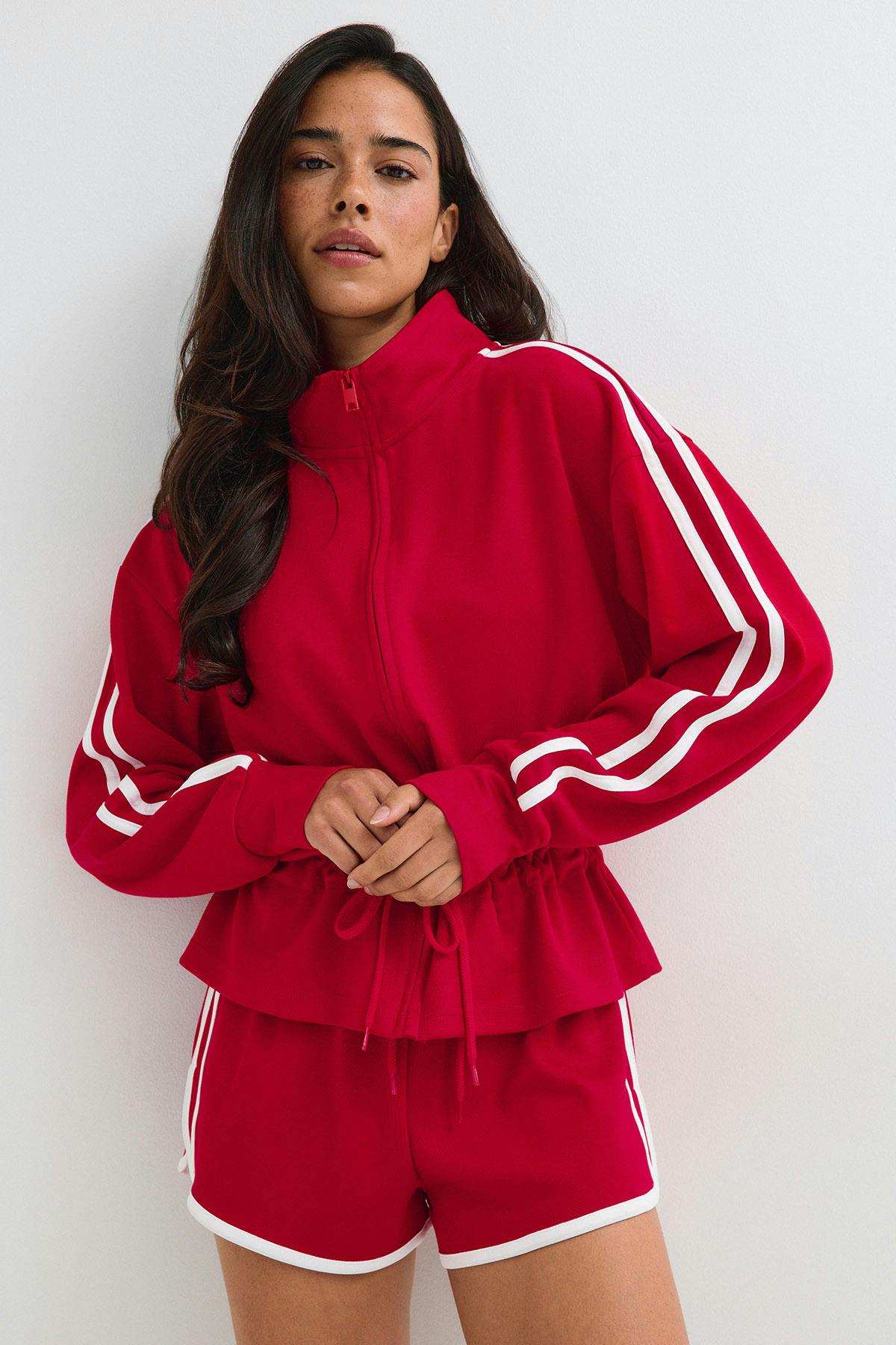 Peplum soft sporty jacket - Rouge