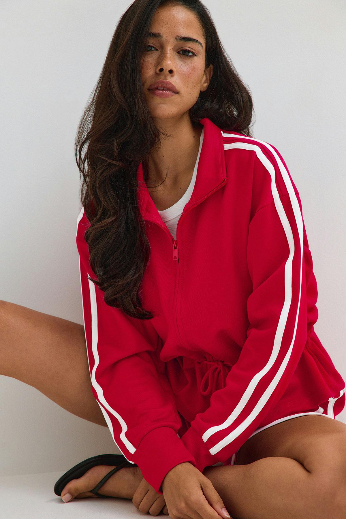 Peplum soft sporty jacket - Rouge