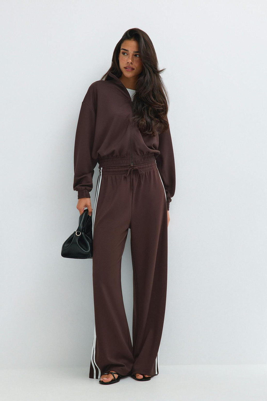 Zip bomber sporty jacket - Marron foncé