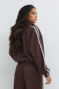 Zip bomber sporty jacket - Marron foncé