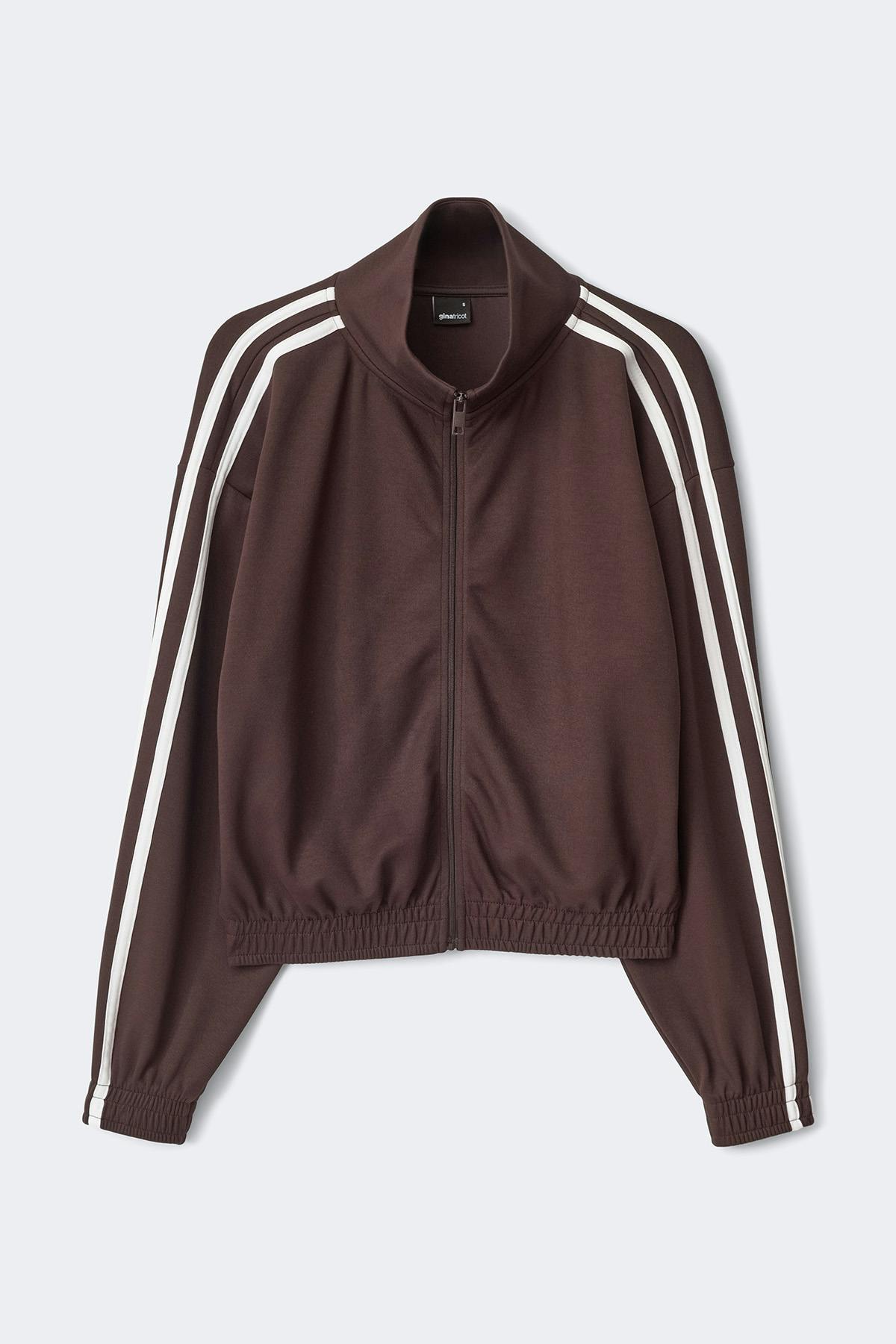 Zip bomber sporty jacket - Marron foncé