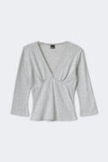 Pointelle quartersleeve top - Lt grey melange