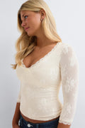 14+ quarter sleeve frill top - Pink dot
