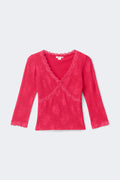 14+ quarter sleeve frill top - Pink dot