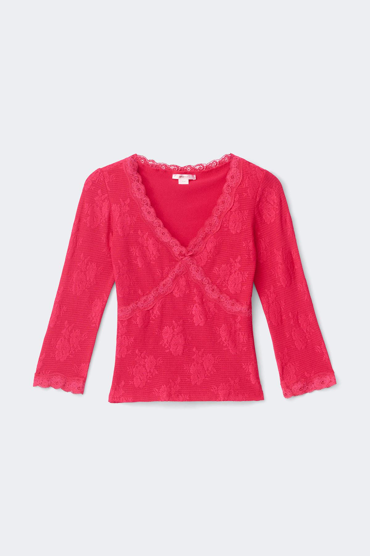 14+ quarter sleeve frill top - Pink dot