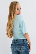 Y fitted short sleeve top - Cool blue