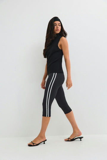 Sporty stripe capri - Noir