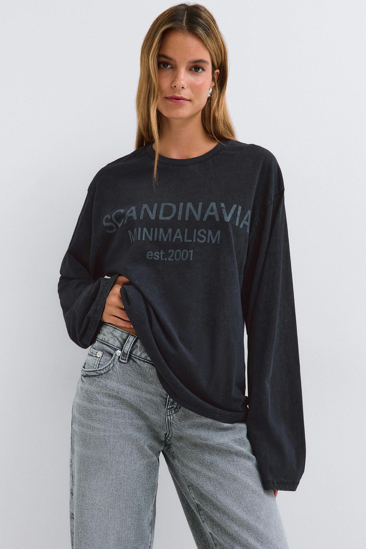 Printed long sleeve tee - Slate green