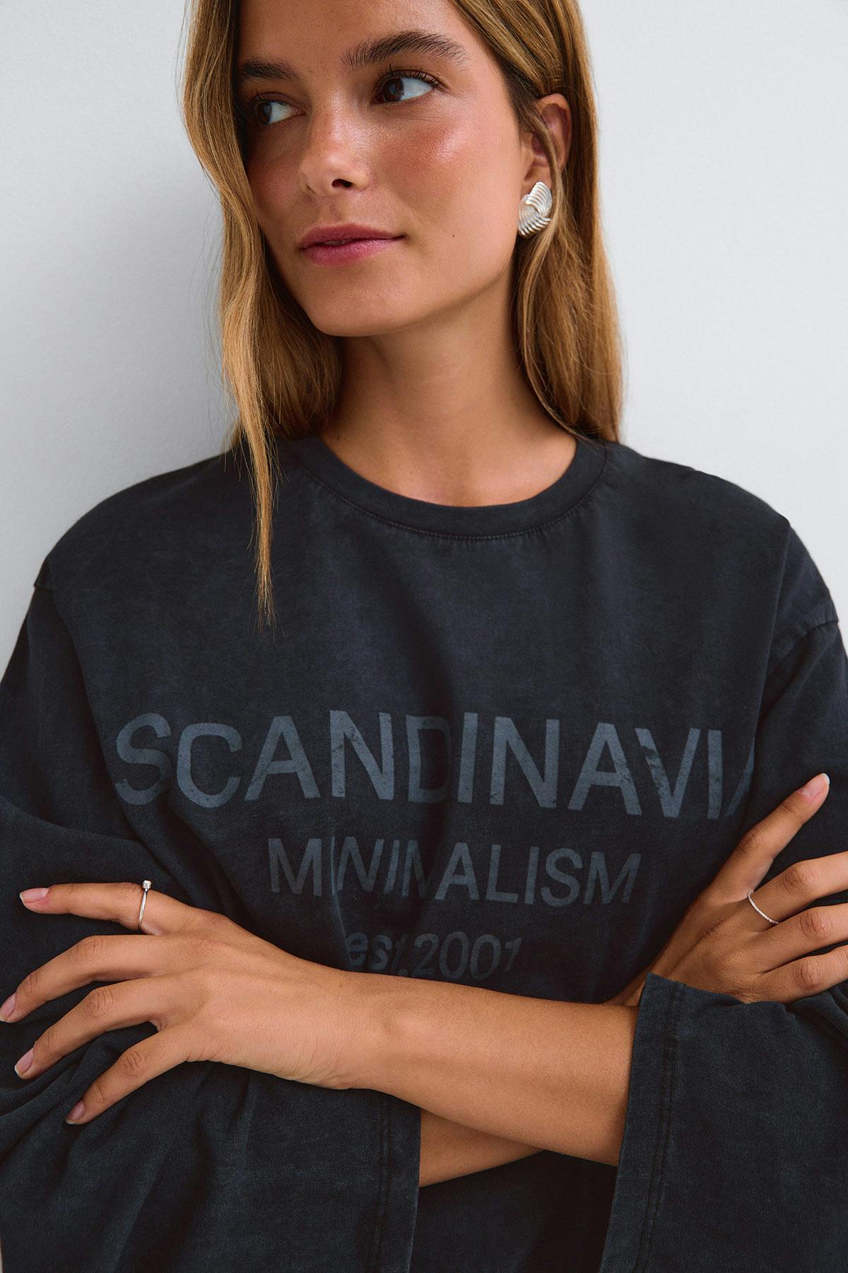 Printed long sleeve tee - Gris