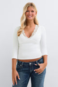 14+ lace v-neck top - Ballet slipper