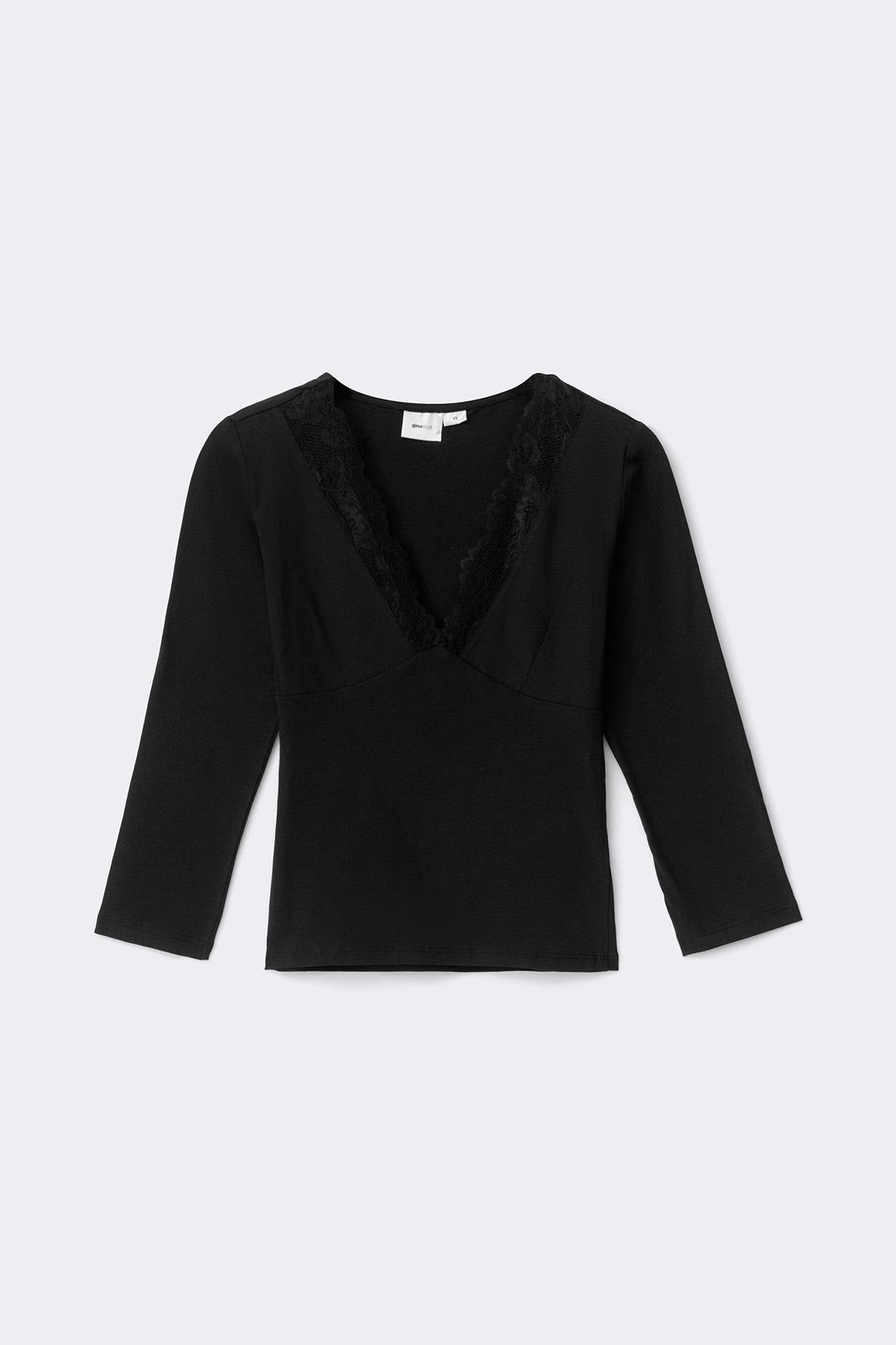 14+ lace v-neck top - Noir