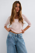 V-neck quarter sleeve top - Blanc cassé