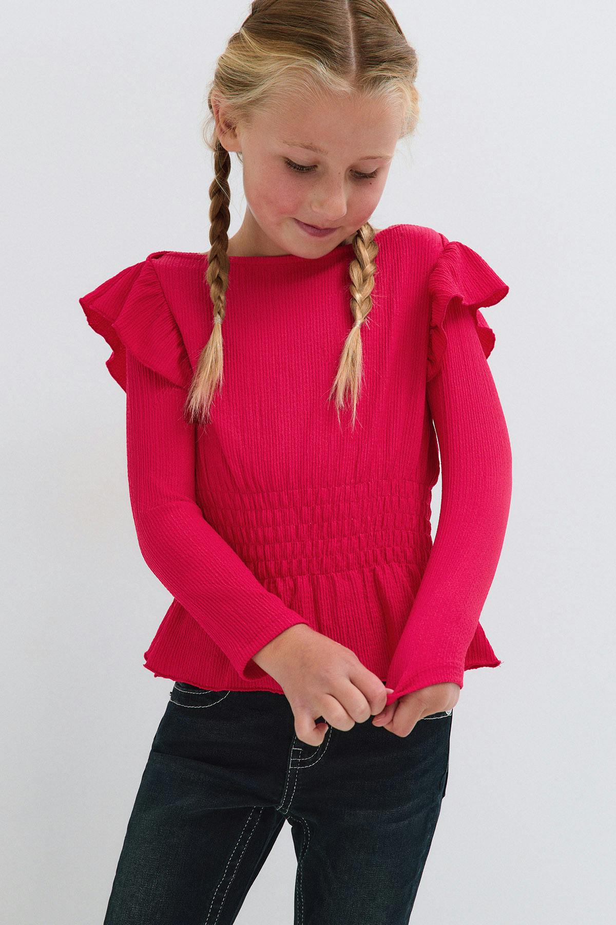 Y petite long sleeve smock top - Living coral/ bird