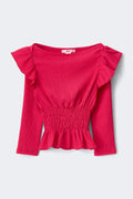 Y petite long sleeve smock top - Living coral/ bird