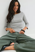 Quarter sleeve boatneck top - Navy/stripe