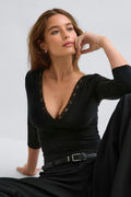 Lace detail quarter sleeve top - Noir