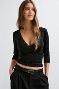 Lace detail quarter sleeve top - Noir