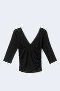 Lace detail quarter sleeve top - Noir