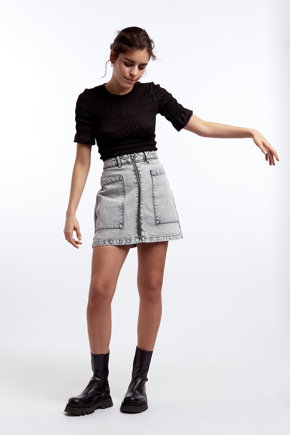 Utility zip denim skirt - Grey snow