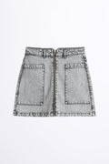 Utility zip denim skirt - Grey snow