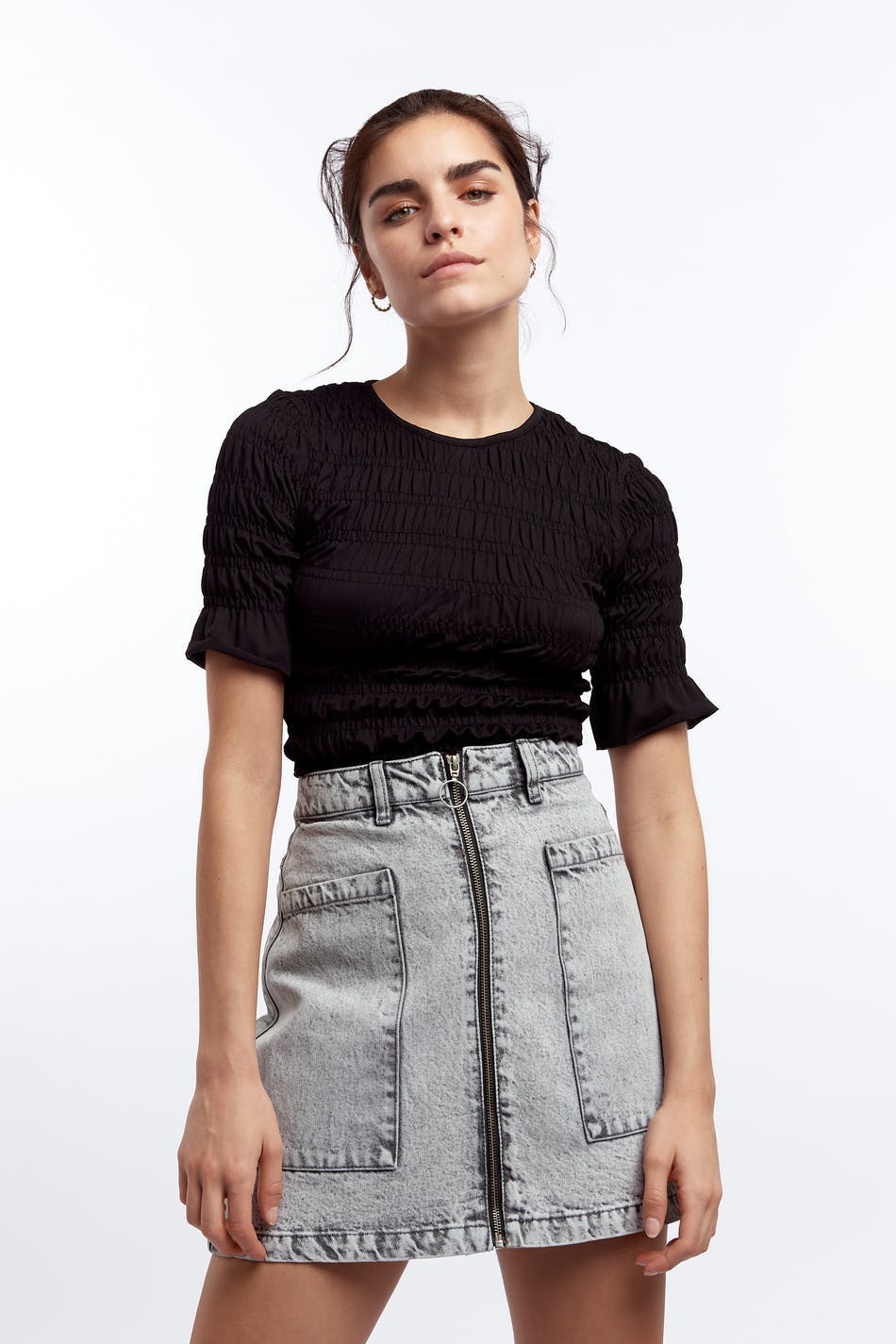 Utility zip denim skirt - Grey snow