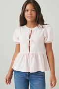 Y puff sleeve top - Ballet slipper