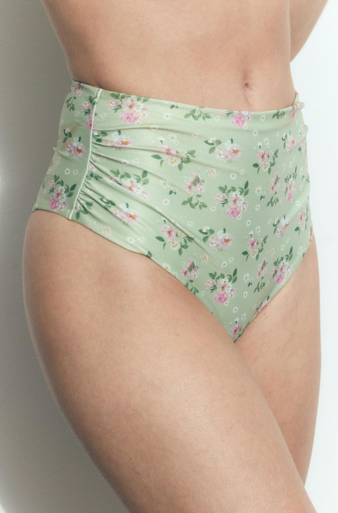 High waist bikini brief - Green flower