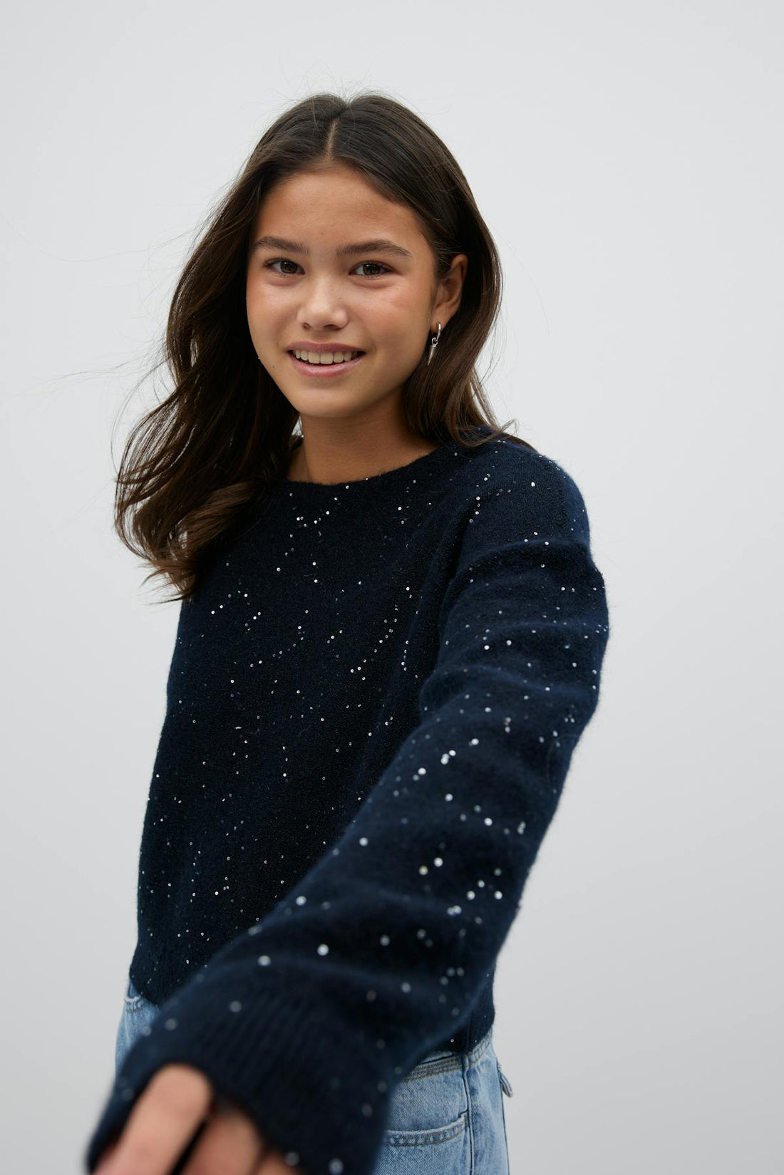 Y knitted glitter sweater - Bleu marine