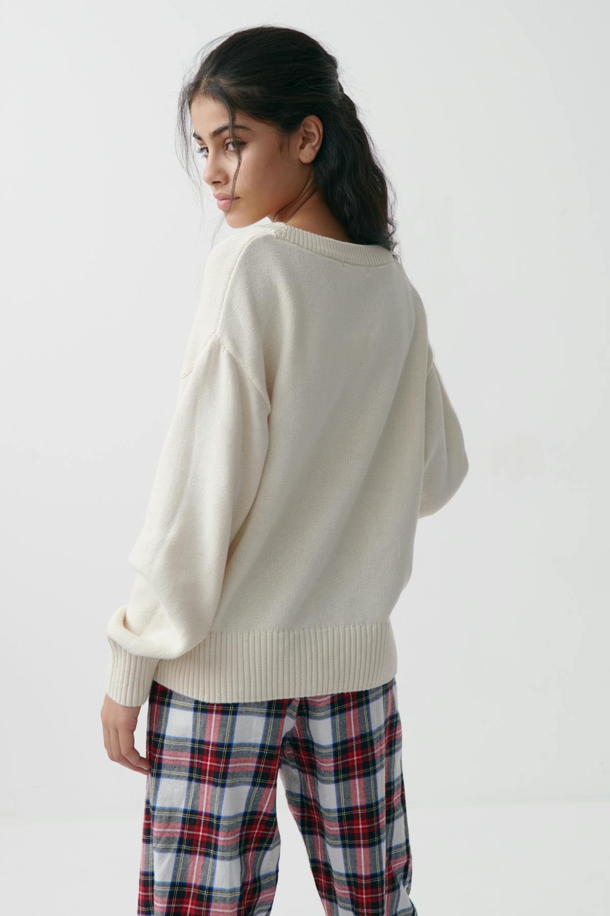 Y bow knitted sweater - Creme